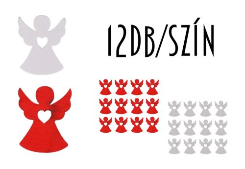 DEKOR FA ANGYAL SZÍVVEL SZETT, 12 DARABOS, FEHÉR ÉS PIROS