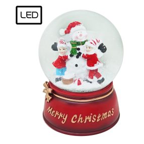  POLIREZIN ZENÉLŐ ÉS VILÁGÍTÓ HAVAZÓGÖMB, HÓEMBER GYEREKEKKEL, MERRY CHRISTMAS