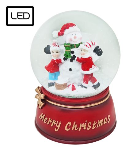 POLIREZIN ZENÉLŐ ÉS VILÁGÍTÓ HAVAZÓGÖMB, HÓEMBER GYEREKEKKEL, MERRY CHRISTMAS
