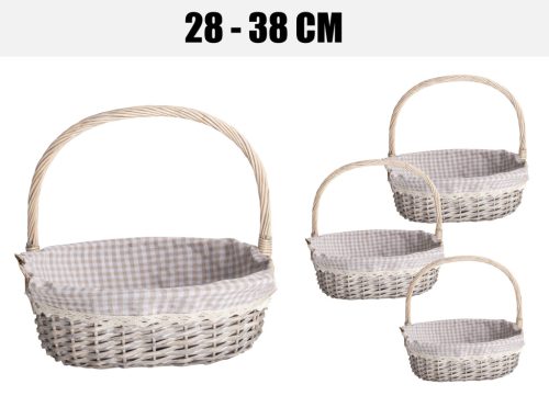 KOSÁR, SZETTBEN, 3 DARABOS, OVÁLIS ALAKÚ, FÜLLEL, TEXTIL BÉLÉSSEL, BARNA KOCKÁS