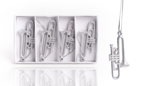 KERÁMIA AKASZTÓS TROMBITA SZETT PAPÍRDOBOZBAN, 4 DARABOS, EZÜST