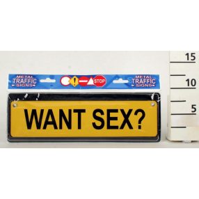 RENDSZÁMTÁBLA, WANT SEX? FELIRAT