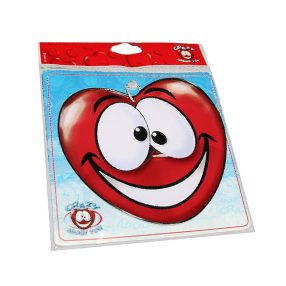   FÉM TÁBLA, SZÍV ALAKÚ, MOSOLYGÓS ARC TAPADÓKORONGGAL CRAZY