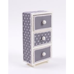   POLIREZIN ÉKSZERTARTÓ SZEKRÉNYKE, 3 FIÓKOS, SZÜRKE CSILLAGOS