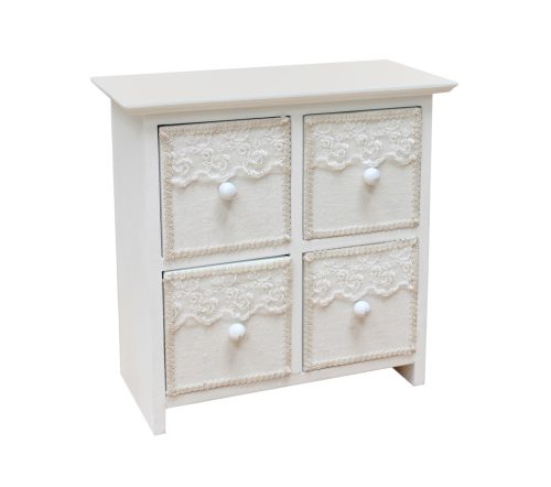 FA ÉKSZERTARTÓ SZEKRÉNY, 4 FIÓKOS, FEHÉR CSIPKÉS