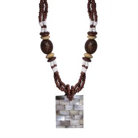 NATUR NYAKLÁNC TÉGLAFAL MEDÁLLAL, BARNA