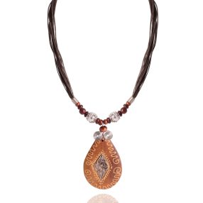 NATUR NYAKLÁNC FA CSEPP ALAKÚ MEDÁLLAL, BARNA