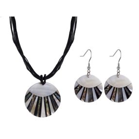   NATUR NYAKLÁNC ÉS FÜLBEVALÓ, KÖR ALAKÚ KÖRCIKKES MINTÁJÚ MEDÁLLAL