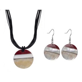   NATUR NYAKLÁNC ÉS FÜLBEVALÓ, KÖR ALAKÚ 3 SZÍNŰ MEDÁLLAL