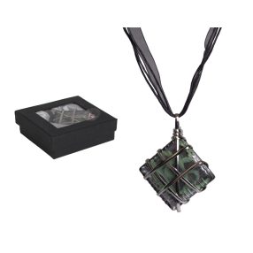 ÜVEG ÉS FÉM NYAKLÁNC SQUARE, ZÖLD ÉS FEKETE