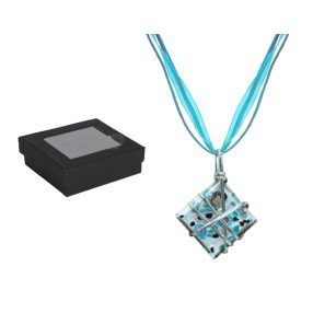 ÜVEG ÉS FÉM NYAKLÁNC SQUARE, TÜRKIZ