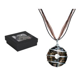 ÜVEG ÉS FÉM NYAKLÁNC DISK, BRONZ ÉS BARNA