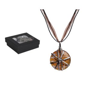 ÜVEG ÉS FÉM NYAKLÁNC DISK, FÜSTTOPÁZ