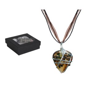 ÜVEG ÉS FÉM NYAKLÁNC SHELL, BARNA