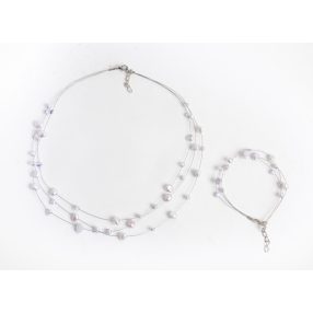 DRÓTOS NYAKLÁNC ÉS KARKÖTŐ SZETT, GYÖNGYÖS, LILA