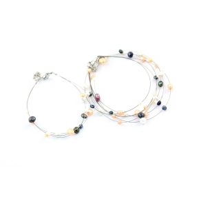 DRÓTOS NYAKLÁNC ÉS KARKÖTŐ SZETT, GYÖNGYÖS, SZÍNES