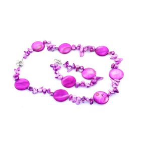 NYAKLÁNC ÉS KARLÁNC SZETT, KAGYLÓLEMEZ, LILA