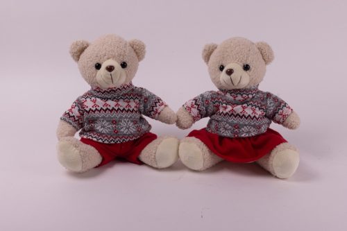 TEXTIL MEDVE FIÚ VAGY LÁNY, ÜLŐ, KÖTÖTT SKANDINÁV MINTÁS PULLÓVERBEN
